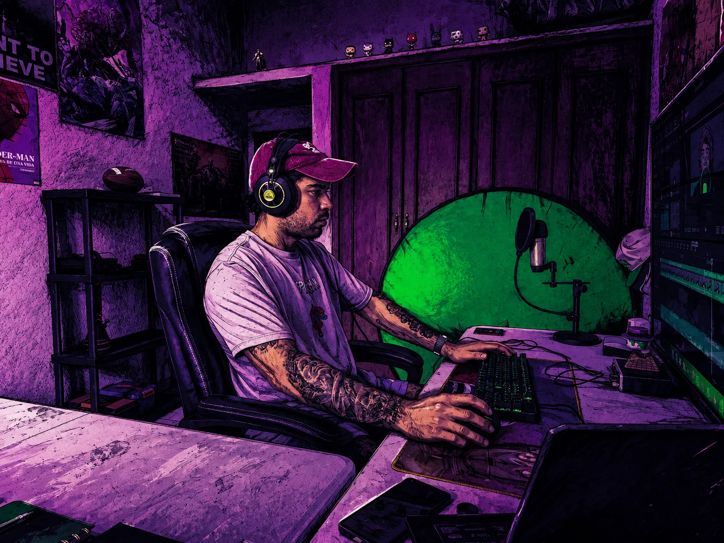 Rodrigo trabajando en su estudio, en versión de cómic